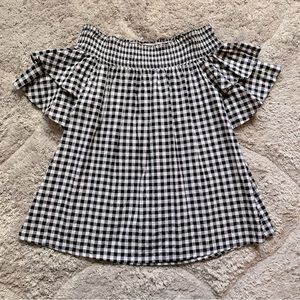 Off-the-Shoulder Smocked Black & White Gingham Top